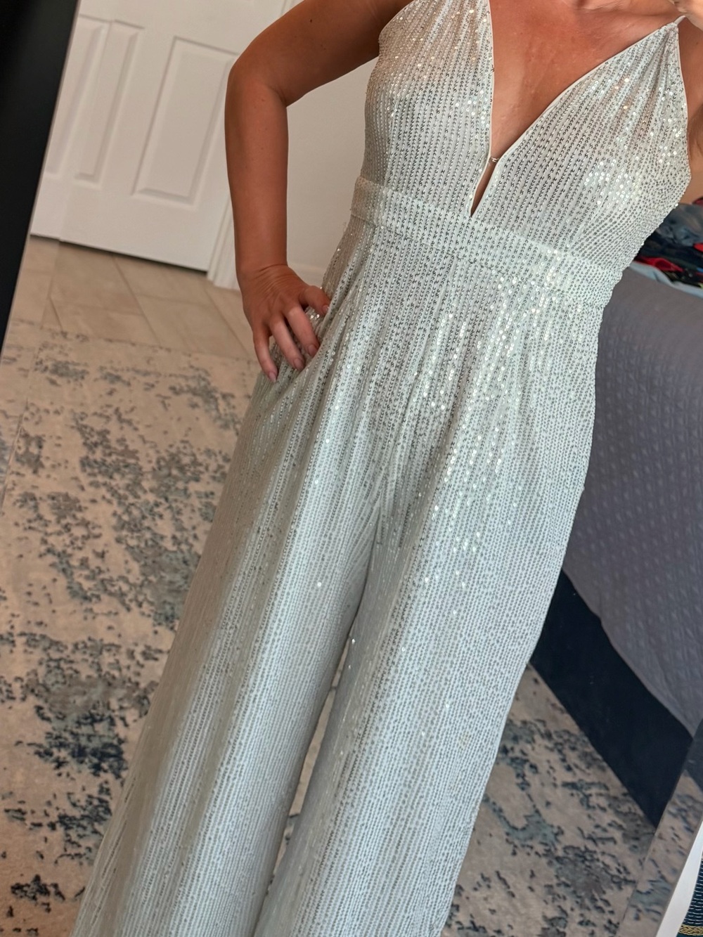 Sequin Wide-Leg Jumpsuit in Champagne